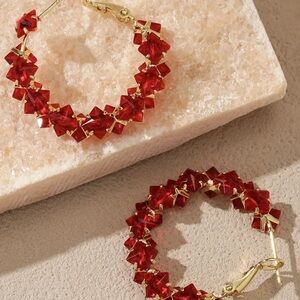 Elegant Red and Gold Hoop Earrings. Christmas Earrings. Holiday Gift